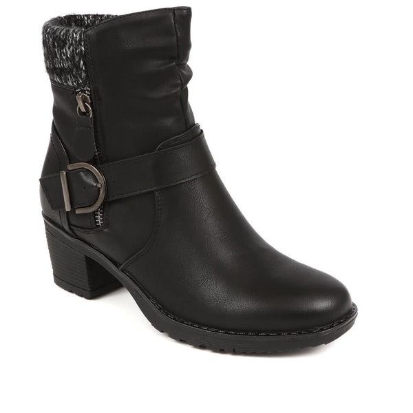 Fleece Trim Heeled Ankle Boots - WOIL38043 / 324 602